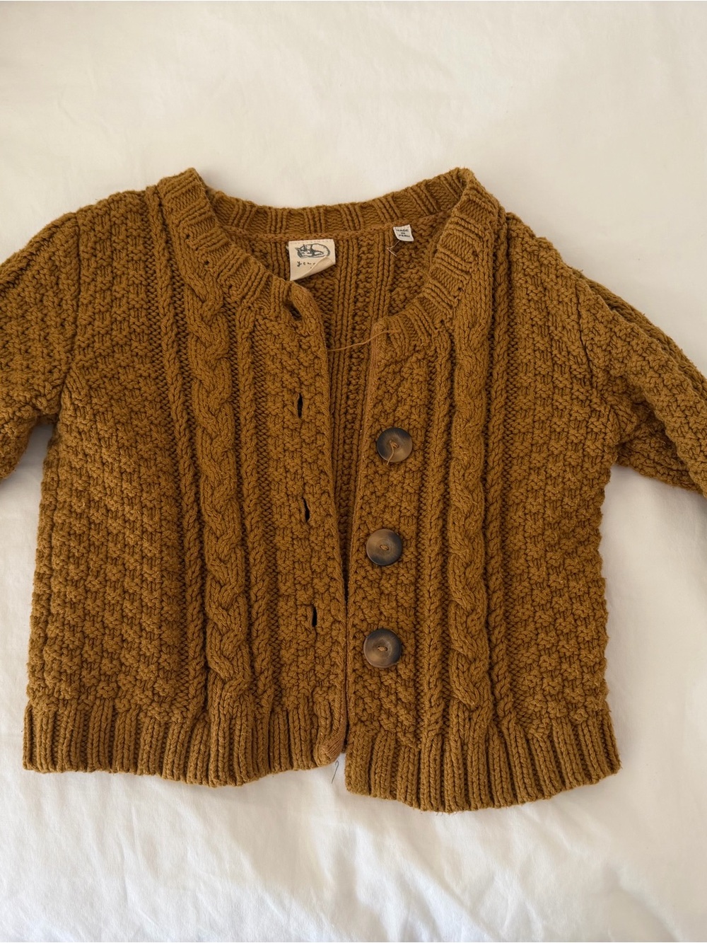 Doen Mustard Cable Knit Button Cardigan
